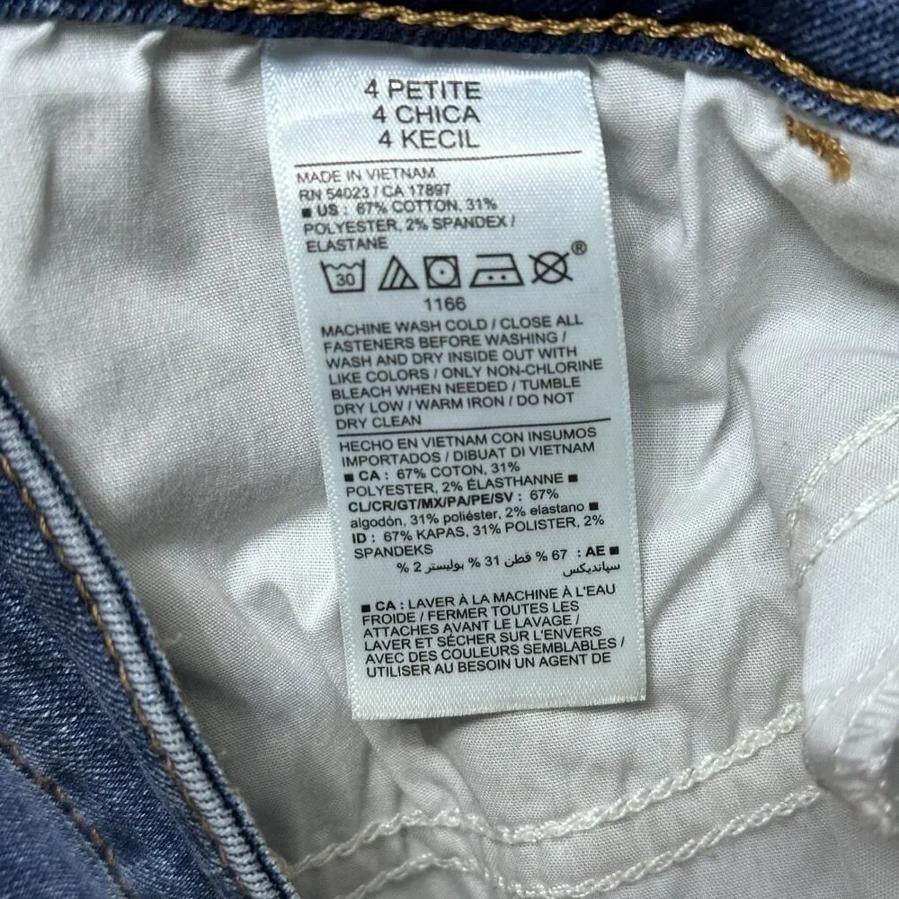 Old Navy Womens 4 Petite Pop Icon Skinny Jeans Blue Mid Rise Distressed Denim